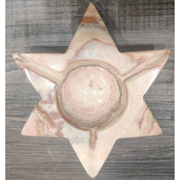 6 Pointed Star of David Onyx Stone Tealight Votive Candle Holder Ashtray 5x6x1" - Picture 3 of 9